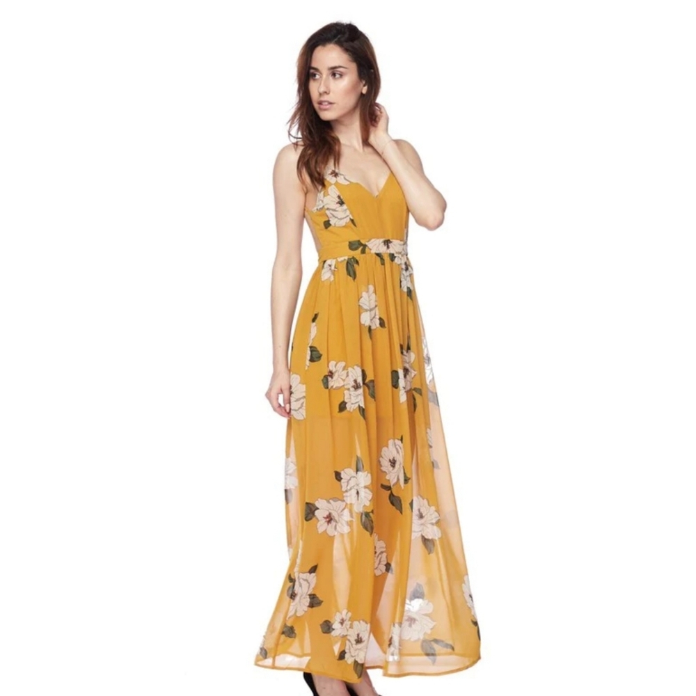 Backless Floral MAXI DRESS | Mustard, Yellow